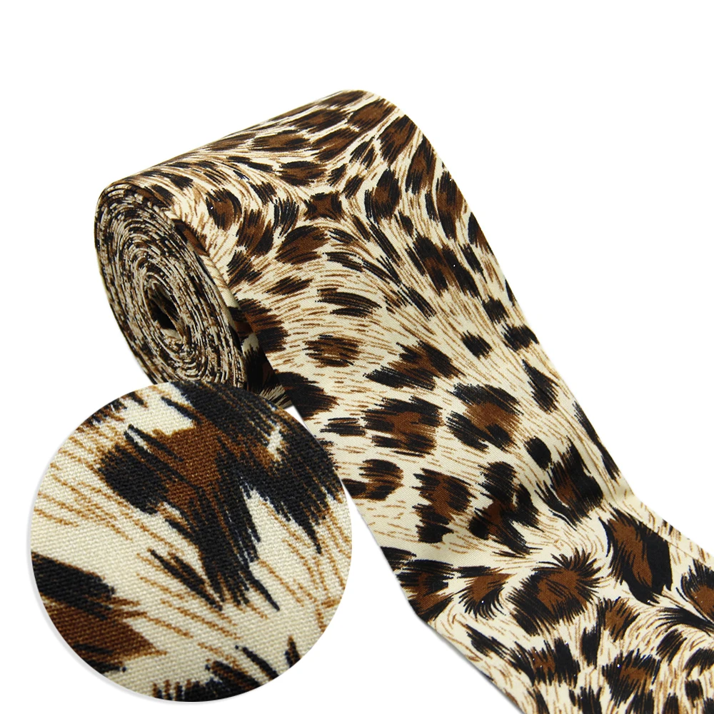 5 Yards 5cm Leopard Layering Cloth Ribbons Fabric Bow-knot Crafts Home Packing Gift DIY,5Yc19406