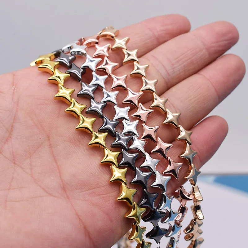 10mm 20pcs Natural Stone Beads Fou Star Shape Hematite Beads Plating Golden Loose Beads For Jewelry Making DIY Bracelet