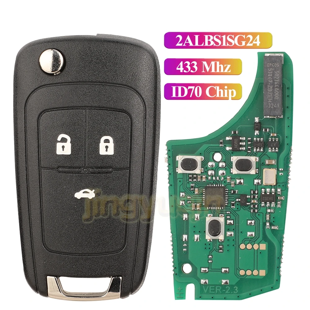 Jingyuqin Remote Full Car Key Fob 433MHz ID70 For Chevrolet Aveo Cavalier 2019 2020 2ALBS1SG24 Replacement Control