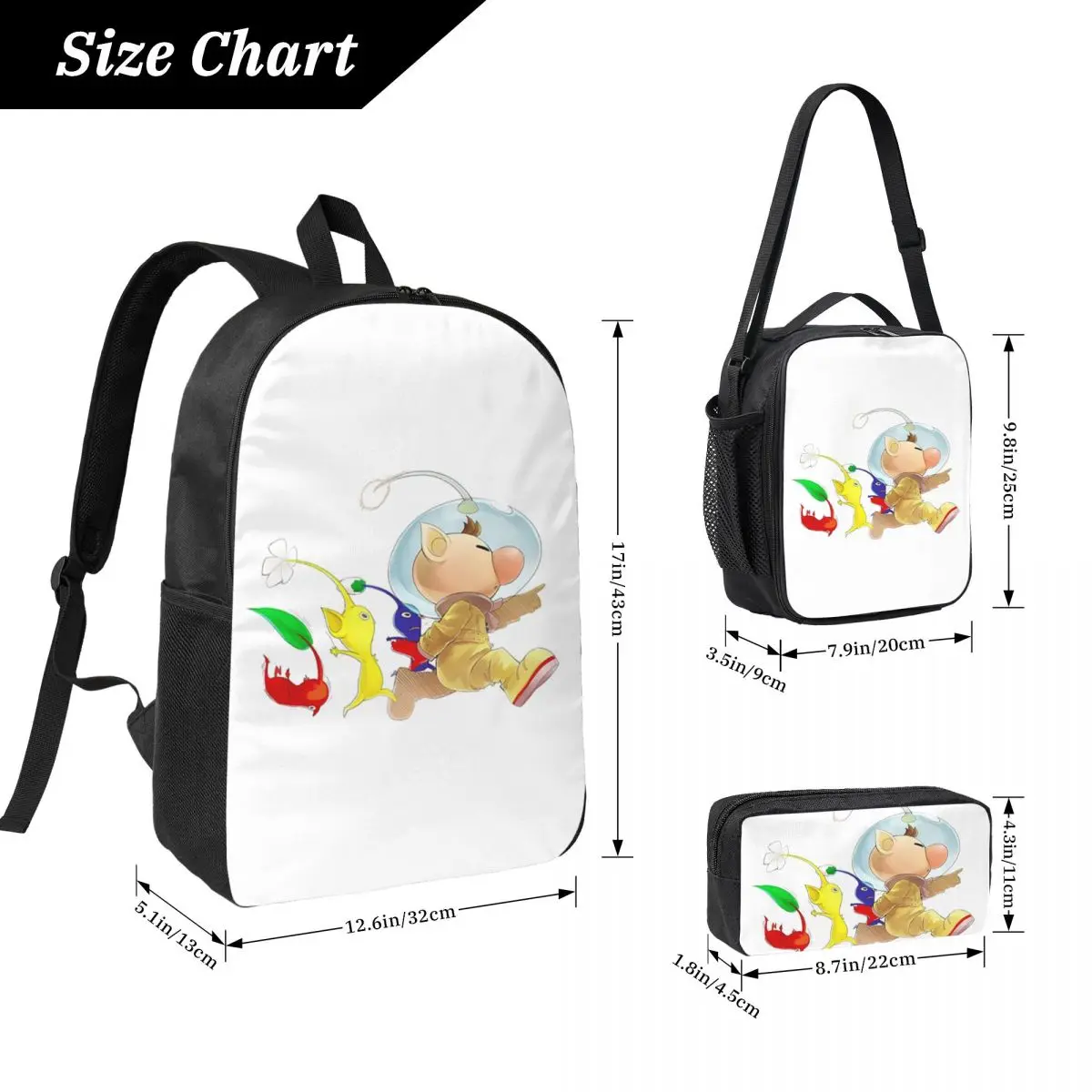 حقيبة ظهر بيكمين للطلاب والأولاد والبنات حقيبة كتب مدرسية حقائب كتف للكمبيوتر 3 قطع حقيبة غداء معزولة مقلمة