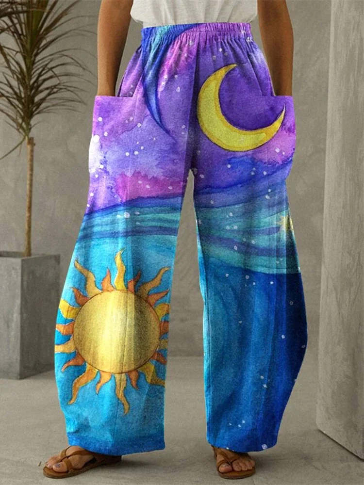 

Galaxy Moon Stars Straight Full Length Wide Leg Pants Printed Hipster Summer Streetwear Trousers Sweatpants Women Clothing