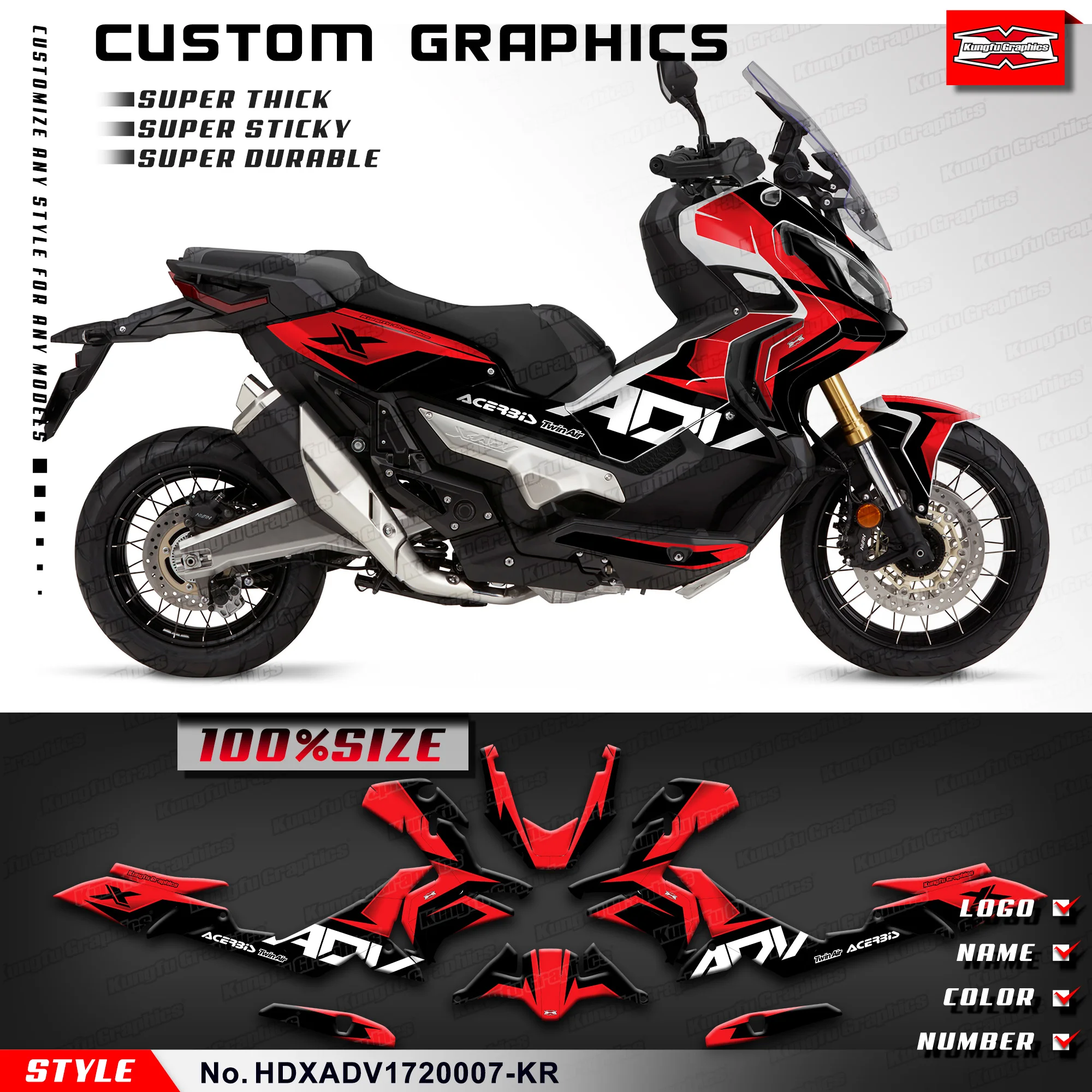 KUNGFU GRAPHICS Custom Stickers Wrap Design for Honda X-ADV 750 X ADV 2017 2018 2019 2020 Decoration, HDXADV1720007-KR