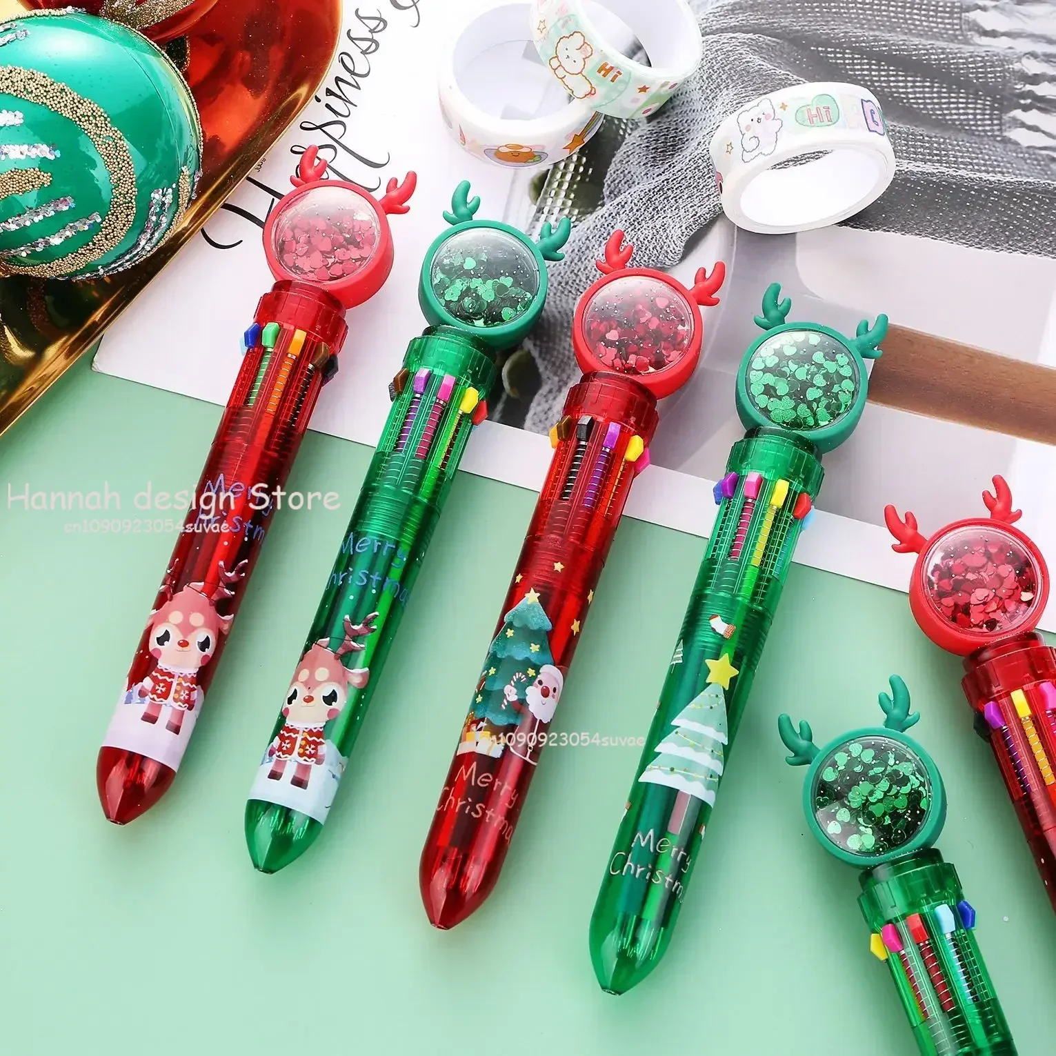 Cute Christmas Santa Claus 4 Colors Ballpoint Pen Kawaii Retractable Rollerball Pen Gifts School Offices Stationery Accessories