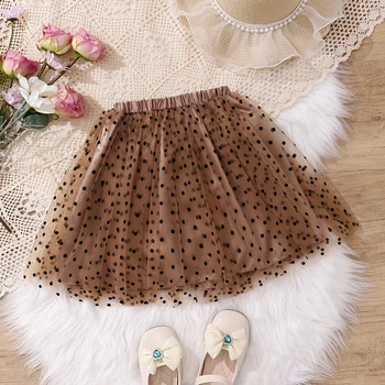 Girls Heart Print Mesh Skirt 2 2024 New Girls Heart Skirts Printed High Waist Mesh Vintage Style Simple Long Skirts Children Casual Skirt 2