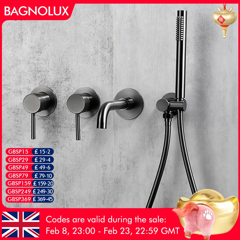 

Shower Mixer Hot & Cold Shower Set 2 Way Control Diverter Shower Faucet Solid Brass With 150MM/210MM/260MM Bath Spout Mixing Sh