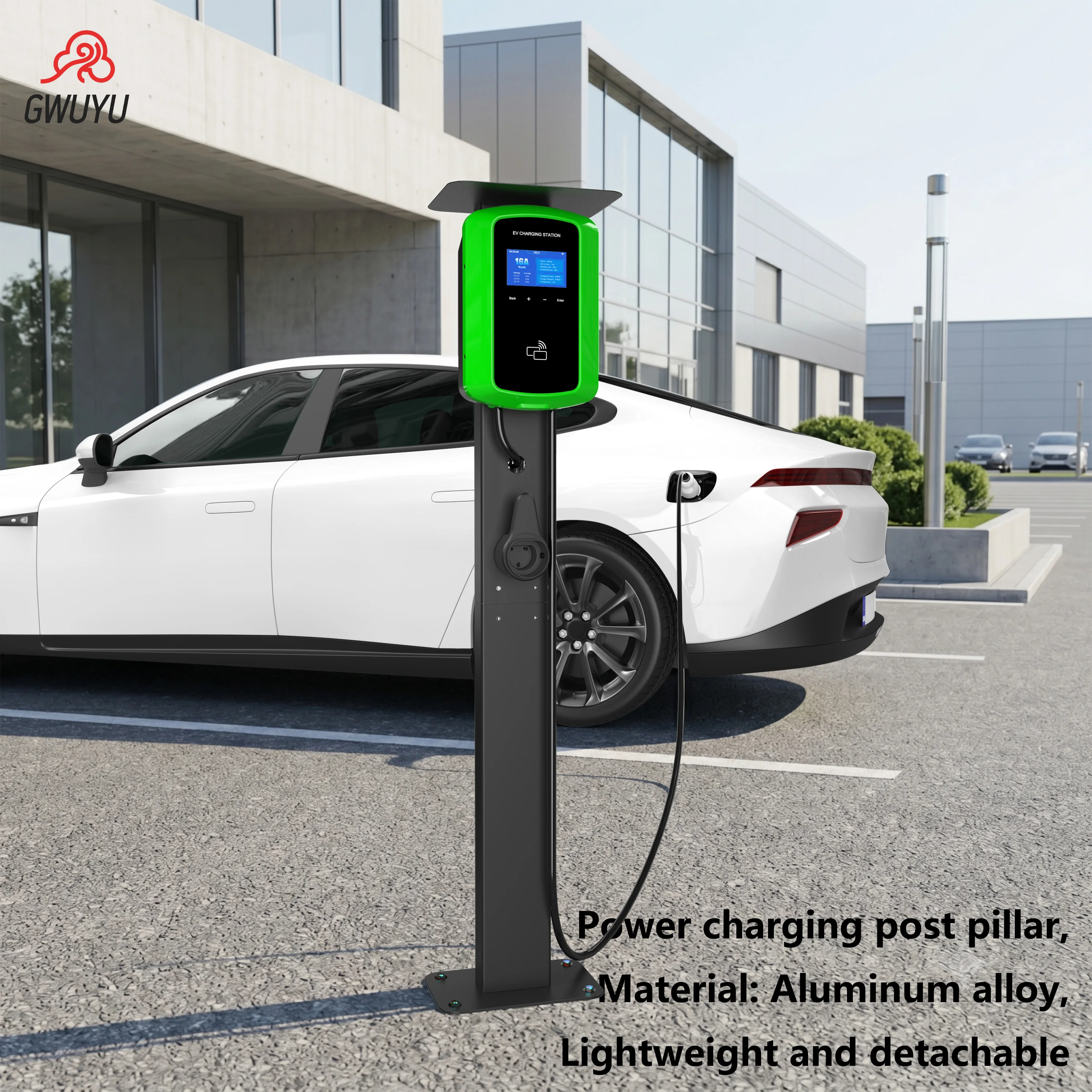 GWUYU Aluminiumlegierung EV-Ladeständer 1M 1,3M Weiß Schwarz Freistehender EV-Ladepfahl Rostfreie Wallbox-Halterung für Ladestationen für Elektrofahrzeuge