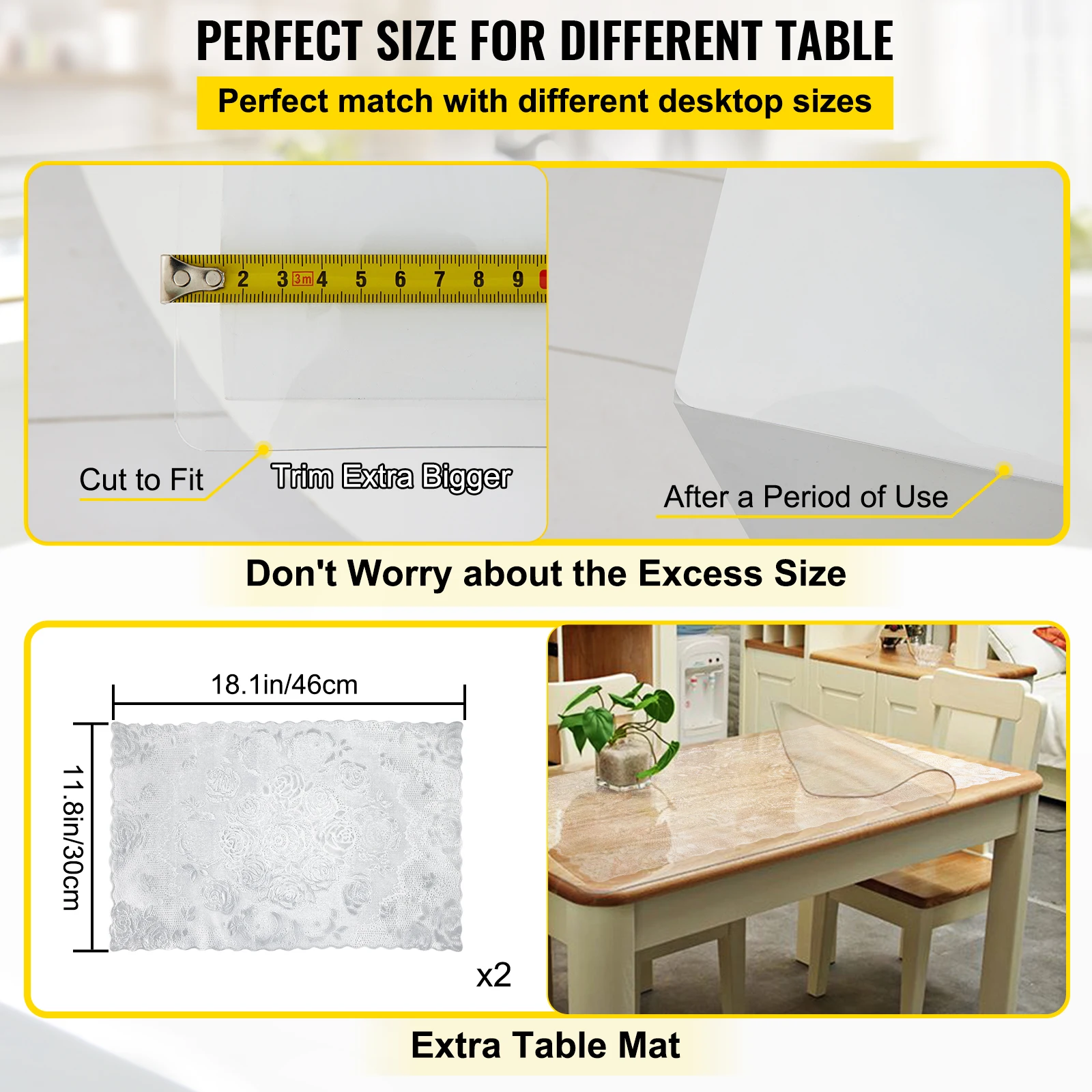 VEVOR 1.5mm 2mm PVC Table Cloth Transparent Clear Desk Cover Protector Plastic Soft Glass Waterproof Oilproof for Dining Table