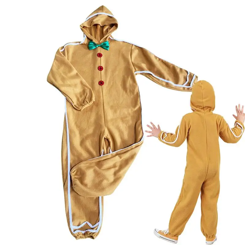 Gingerbread Jumpsuit Long Sleeve Rompers Gingerbread Costume Hooded Jumpsuit Christmas Outfit With Hat Long Sleeve For Unisex