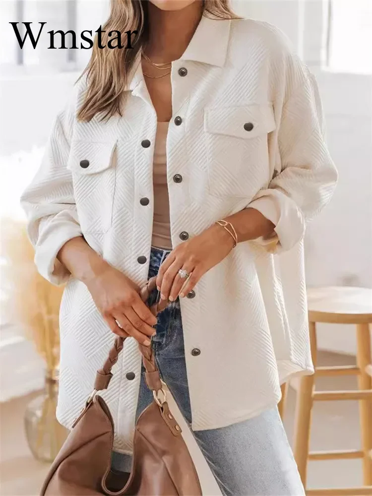 Wmstar Women Long Sleeved Jacket for Casual Outings Outerwear Single Breasted Collared Windbreaker Wholesale Dropshipping 2024