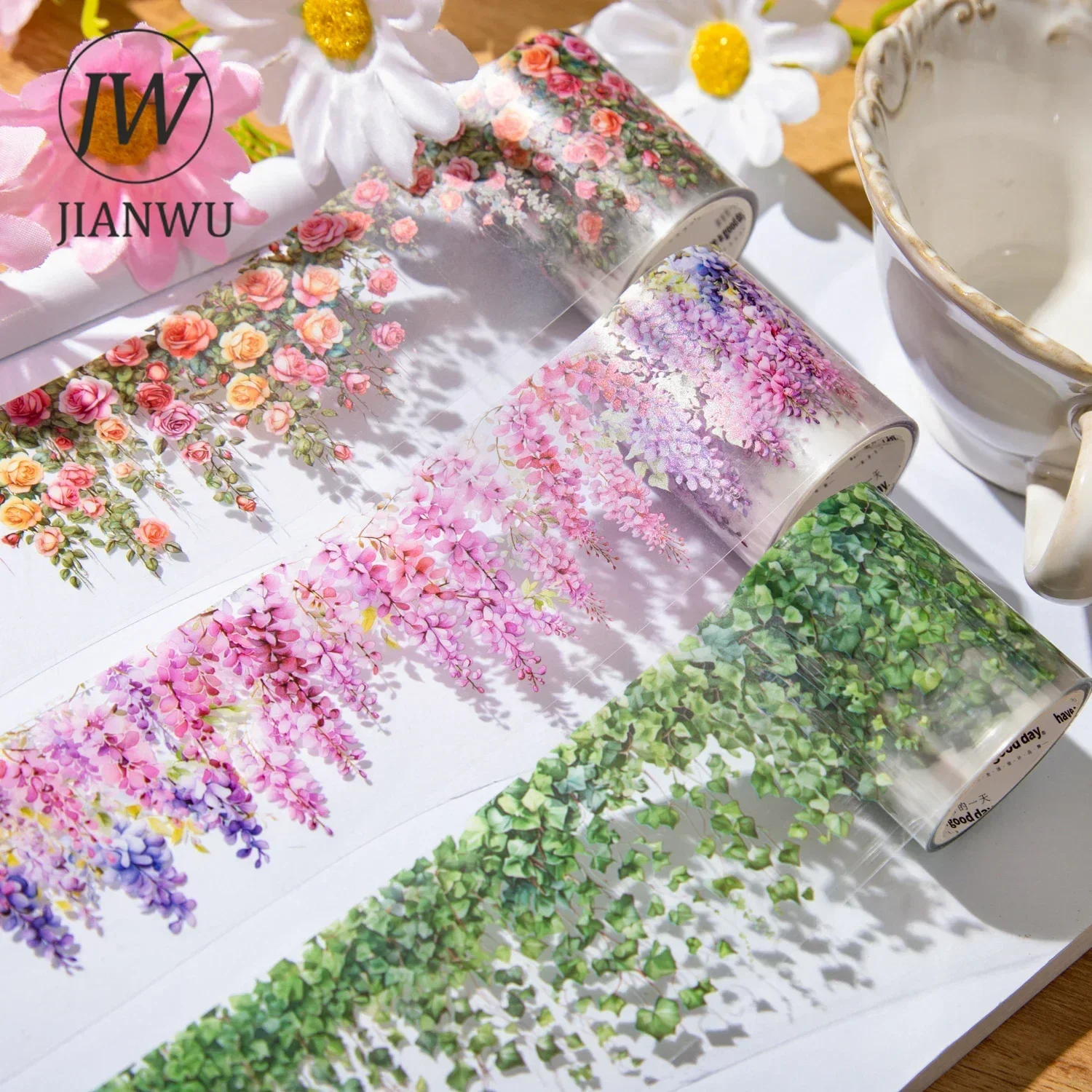 

JIANWU 50mm*200cm Mountain Vines Series Vintage Plant Flower Landscaping Material Collage PET Tape Creative Journal Stationery