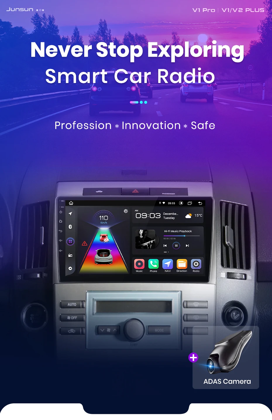 Junsun carplay android auto autoradio für toyota corolla verso 2008-2015 gps intelligente systeme tereo multimedia autoradio – Detail 1