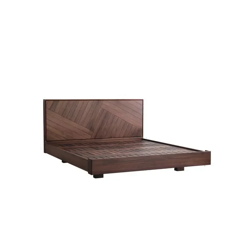 

North American black walnut bed modern simple 1.8 meters cherry wood solid wood bed fish bone backrest master bedroom double bed