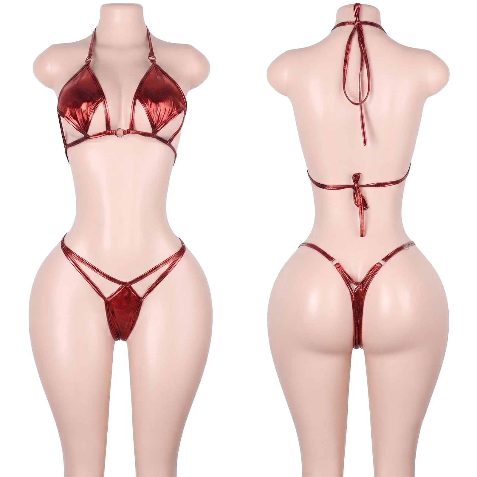 OEM Custom Design Exotic Dance Wear Metallic Cutout Two-Piece Rompers Sets G-String Striptease Dancer Costumes Performance