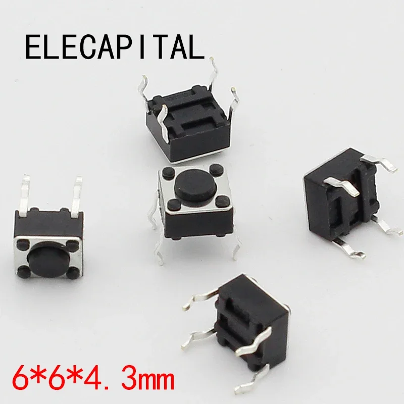 50pcs/lot 6x6x4.3MM 4PIN G89 Tactile Tact Push Button Micro Switch Direct Plug-in Self-reset DIP Top Copper Free Shipping