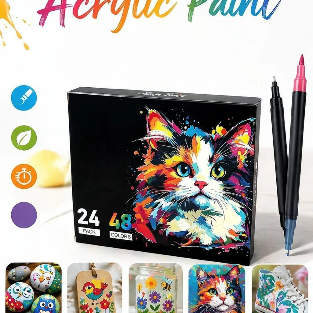 Acrylic Markers Set Double Sided Waterproof Paint Pens For Artist Craft Sketching Design Rock Paper Art Supplies