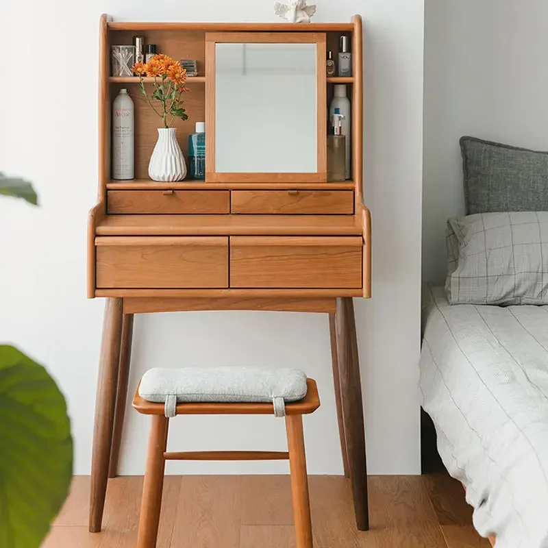 Nordic all solid wood black walnut dresser cherry wood small apartment makeup table modern simple bedroom storage cabinet