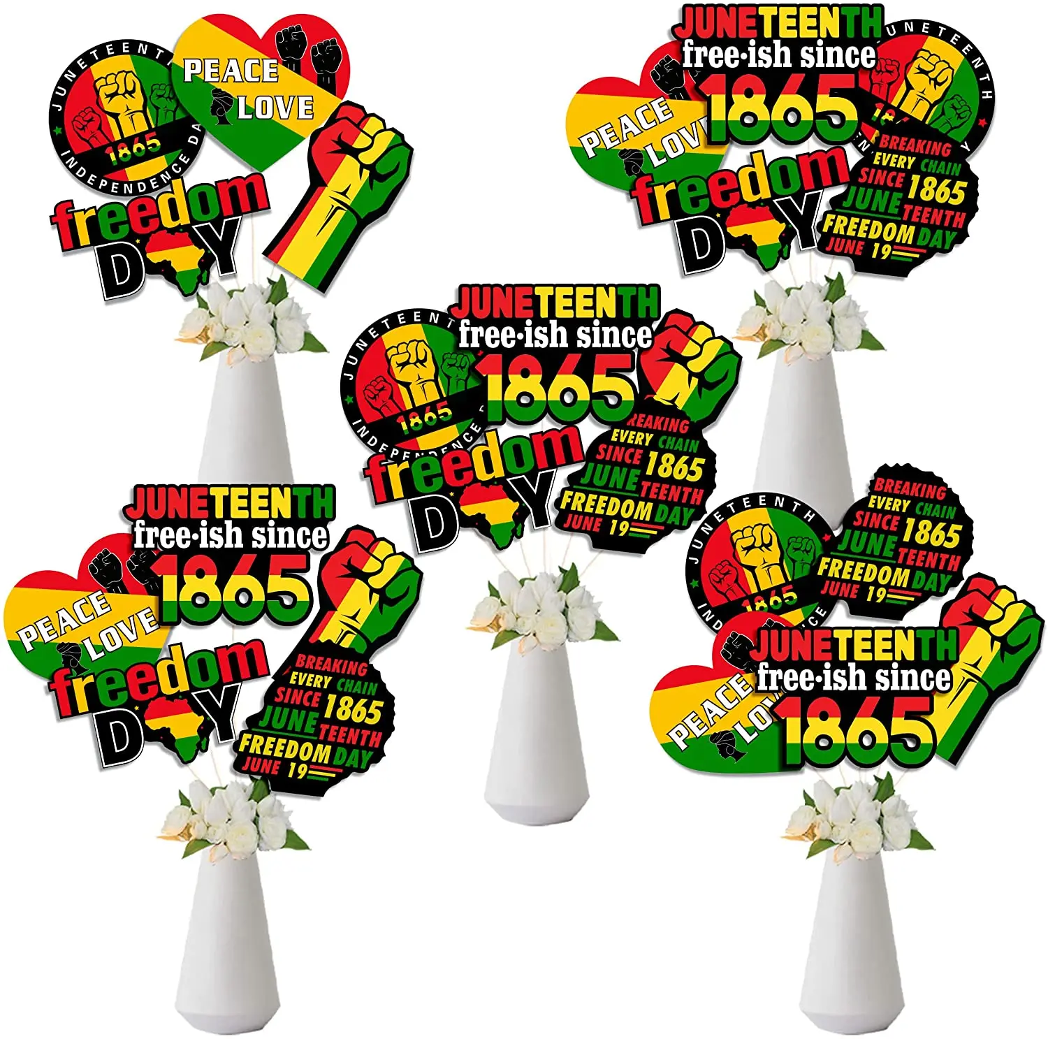 

24pcs Happy Juneteenth Centerpiece Sticks June 19th Table Topper Africa American Independence Day 1865 Freedom Party Decorations