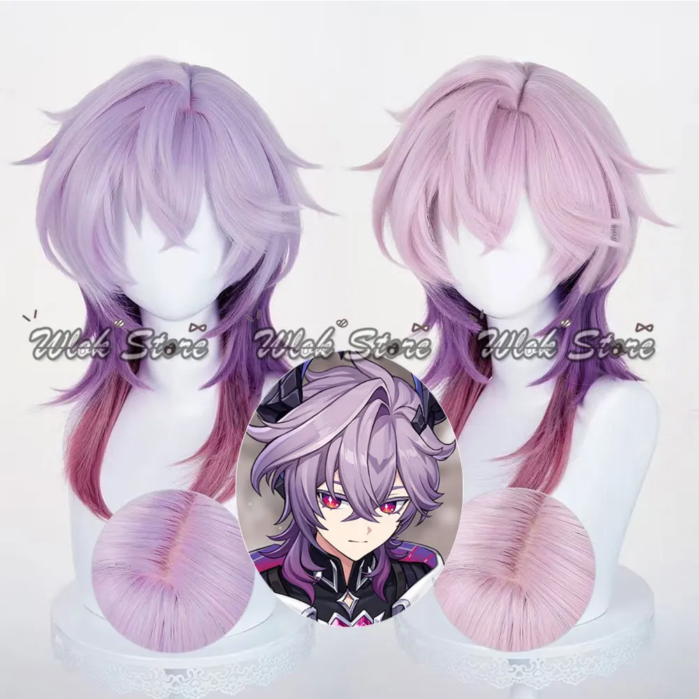 Anime jogo genshin impacto durin cosplay rosa roxo cabelo sintético para homens mulheres festa de halloween carnaval role play adereços