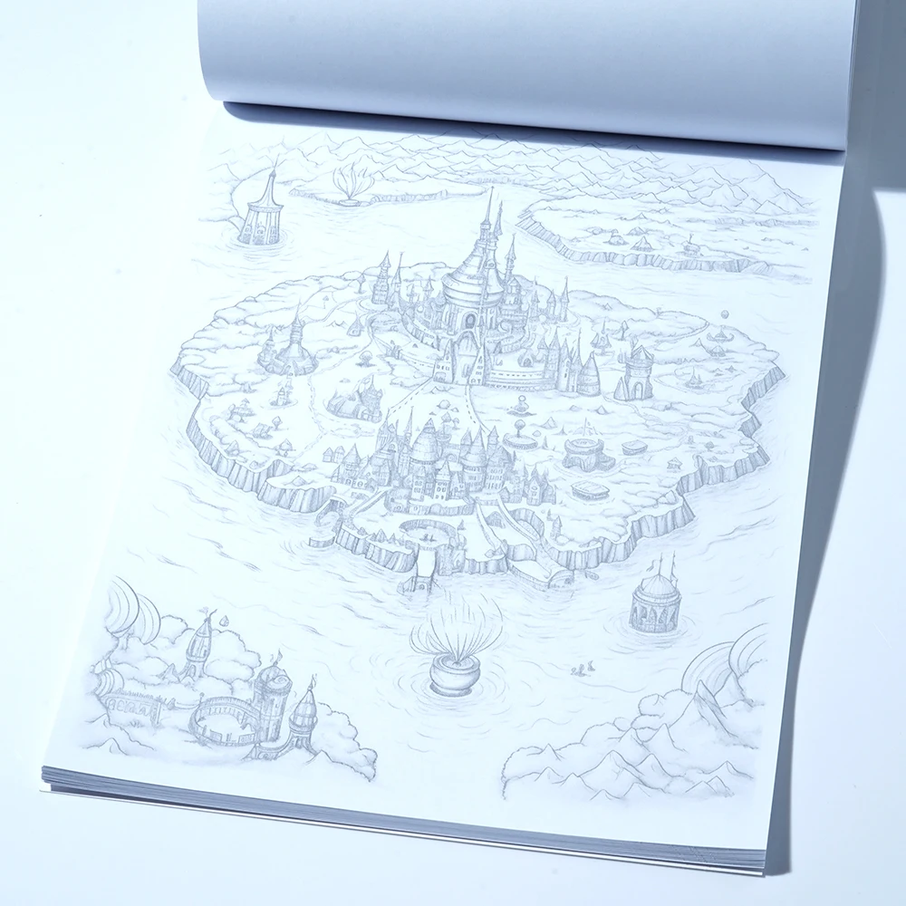 50 Fantasy Map Coloring Pages A4 Size Coloring Book Fantasy Coloring Cards Sheets 50 high-quality grayscale showcases intricate image 6