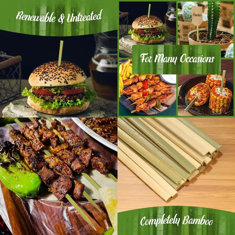 

10 Bamboo Skewers for Kebabs, Food, and Drinks - 1,000 Pieces