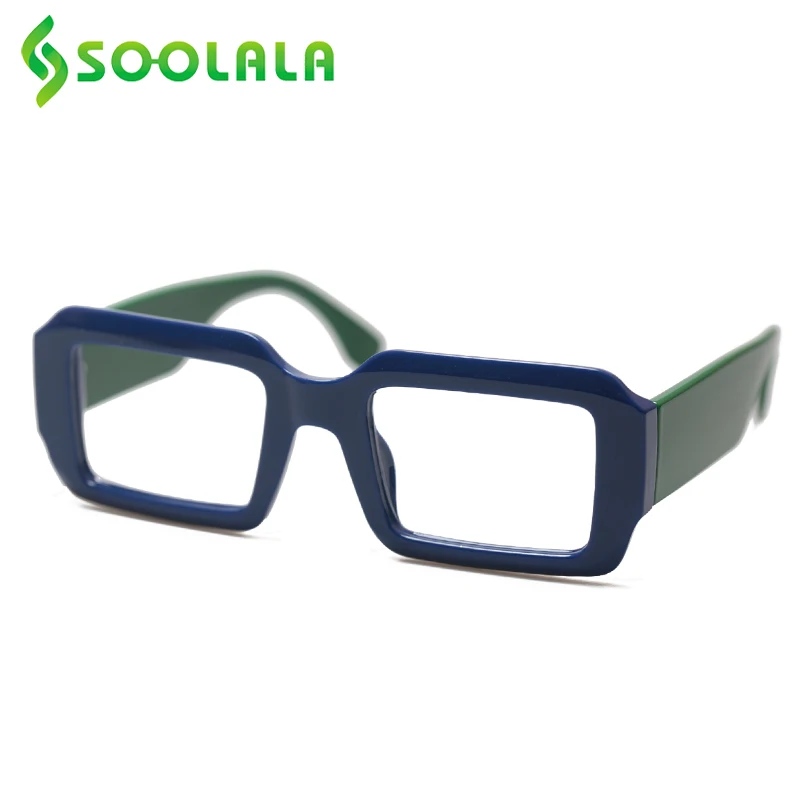 

SOOLALA Rectangle Men Reading Glasses Anti Blue Light Women Presbyopic Glasses Hit Color Lesebrille Magnifying Farsight Eyeglass