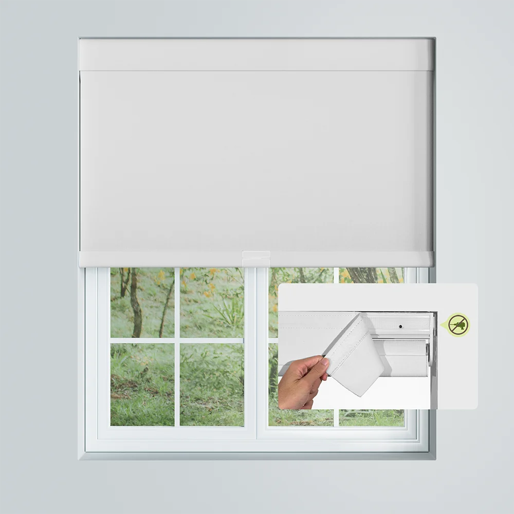 Pocageum No Drill Roller Shades Blackout Cordless Custom Size Tension Window Blinds Easy Install for Rental Home Office