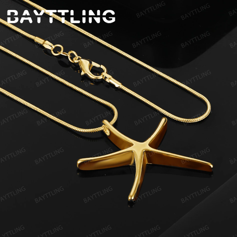 

925 Sterling Silver 18K Gold 16-30 Inch Exquisite Starfish Pendant Necklace for Engagement Party Accessories Gift