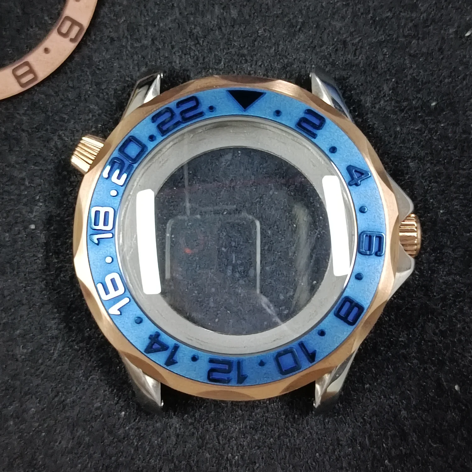 42mm GMT Case Rose Fit NH34 NH35 NH36 NH70 Movement Waterproof Transparent Back Steel Sapphire Crystal Stainless Case