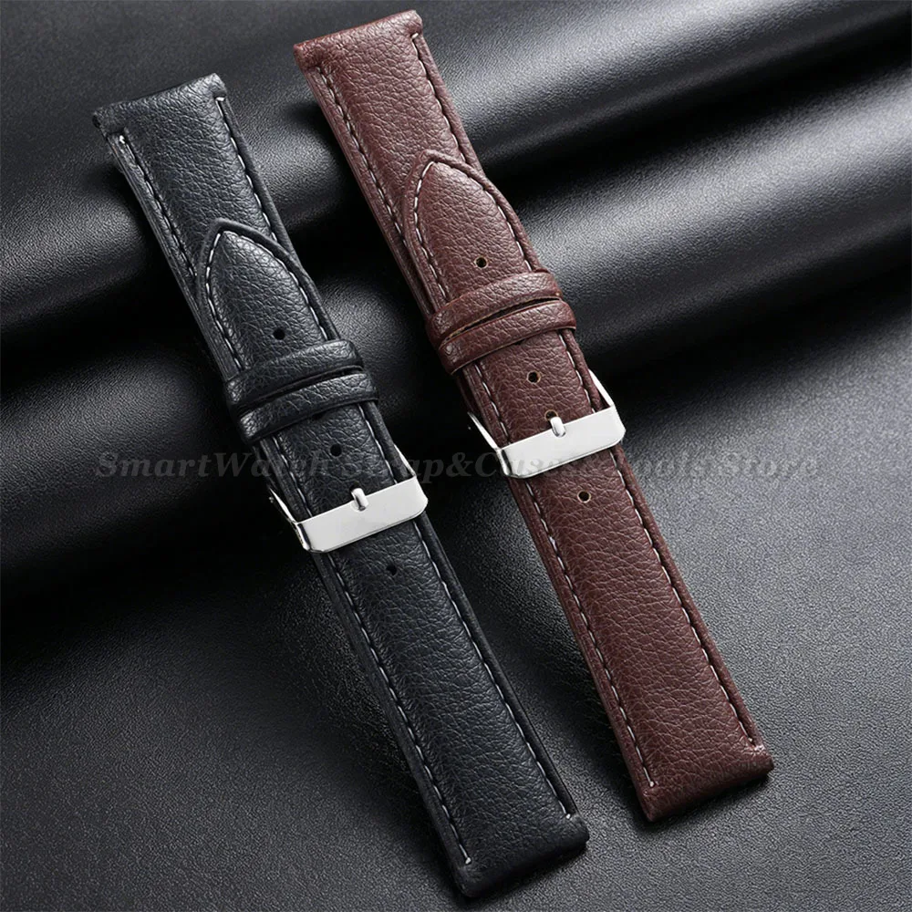 16mm 18mm 20mm 22mm Brown PU Leather Strap for Men's and Women's Business Strap Soft Lychee Texture Watch Band Watch Accessories