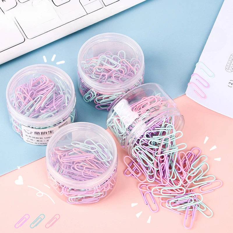 New 1 Box Colored Paper Clip 160pcs Metal Clips Memo Clip Bookmarks Stationery Office Accessories School Supplies Length 29mm