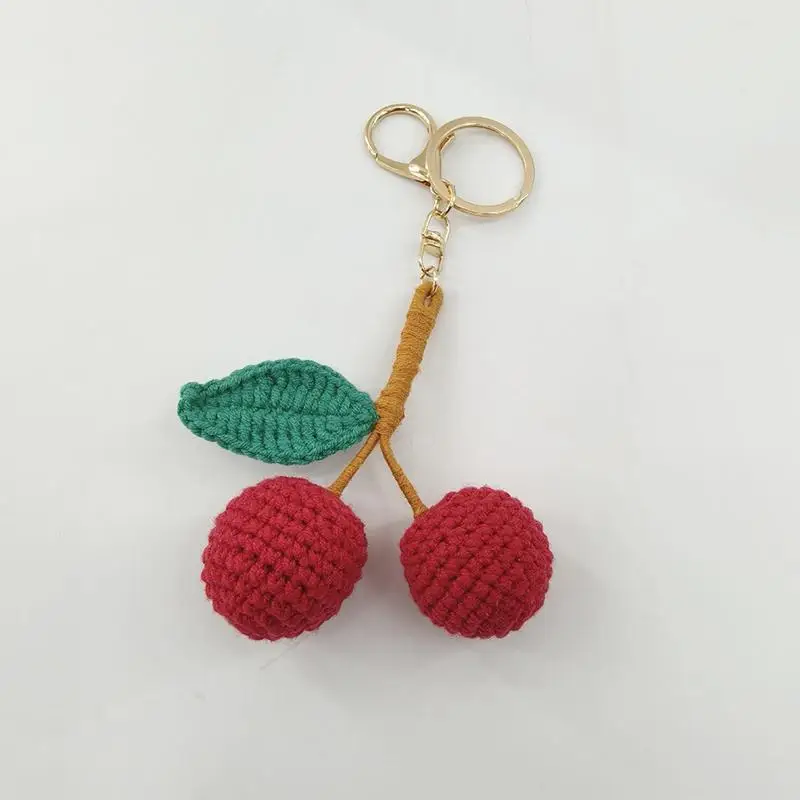 Handmade Crochet Keychain Lychee and Cherry Pendant Fruit Purse Charm Gifts for Girls Stylish Bag Accessory
