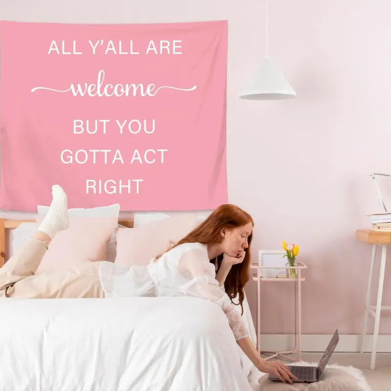 VIKAMA Sweet Pink Fun Quotes Tapestry, Cute Letter Wall Hanging, Aesthetic Wall Decor for Bedroom Living Room Dorm Decoration