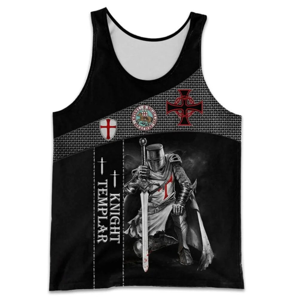 MSIEESO Men Vest Knights Templar 3D All Over Printed Men Tank Tops Streetwear Sleeveless Casual Summer Crew Neck Tank Tops