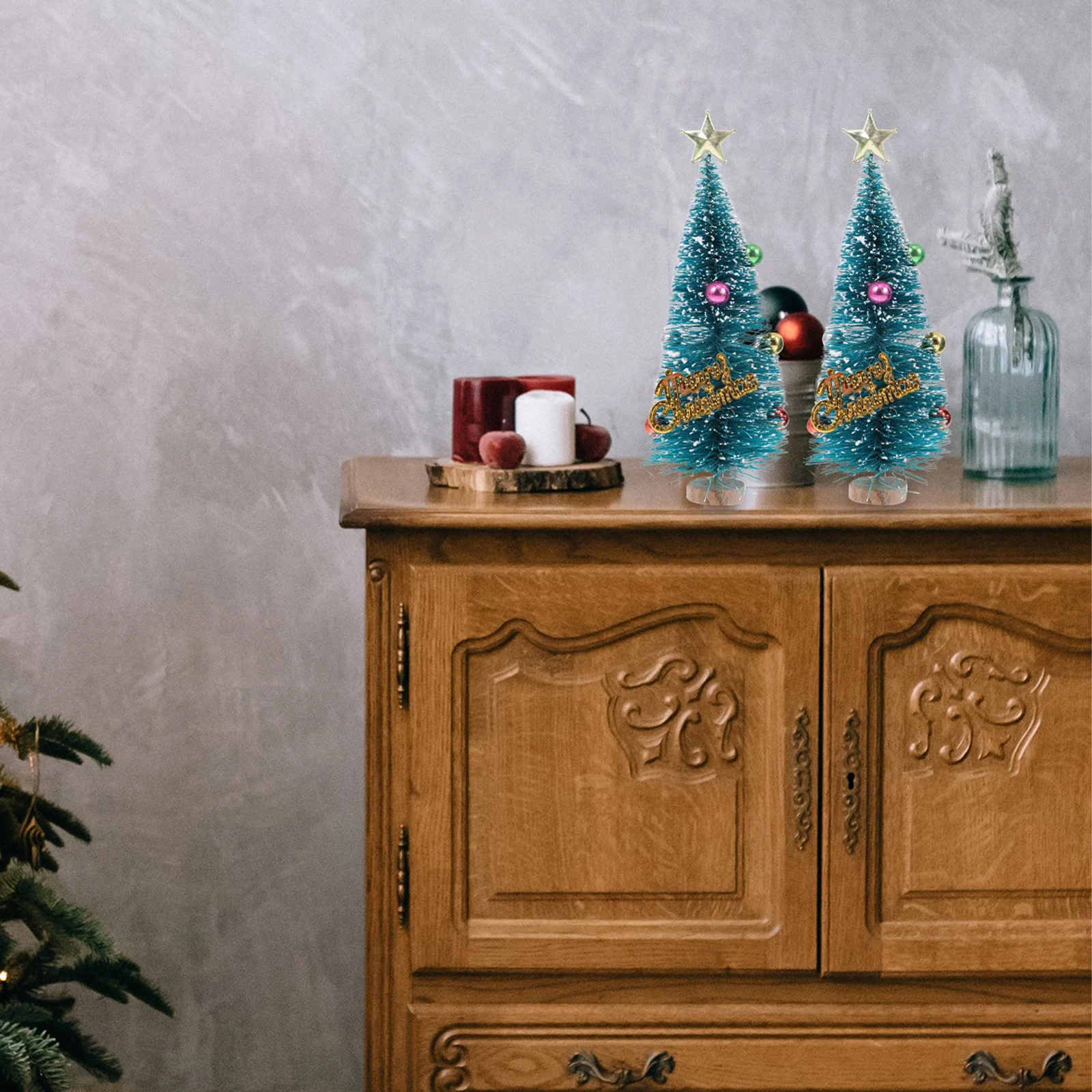 

2pcs 16cm Mini Christmas Tree Ornaments Blue Green Desktop Decor Showcase Xmas Trees Small Trees Christmas New Year