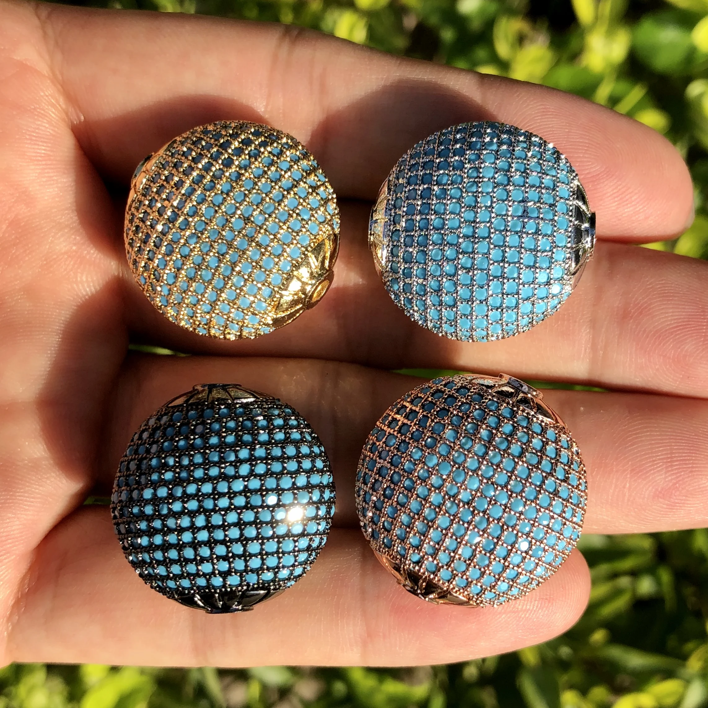 Turquoise Pave Ball 24mm Brass Spacer Bead  Plated For Custom Design Handmade Woman Bracelet Necklace Jewelry Accessory Findings