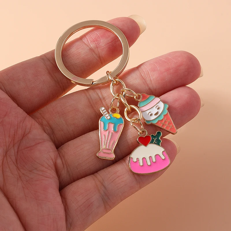 Niedlicher Lebensmittel-Schlüsselanhänger aus Emaille, Sommergetränk-Kuchen-Anhänger, Schlüsselringe für Damen und Herren, Auto-Schlüsselanhänger, Handtaschen-Anhänger, DIY-Zubehör – Detail 2