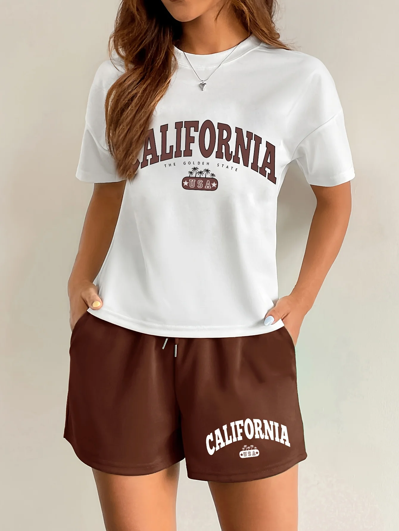 Summer women's set letter printing breathable sweat-absorbing casual fashionable outdoor women's clothing