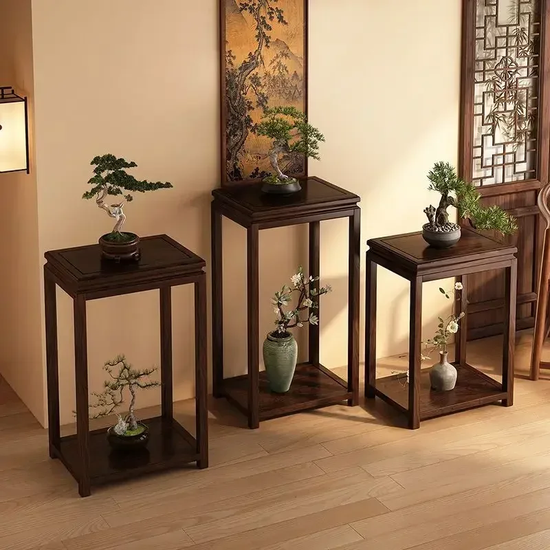 Stabiles chinesisches Blumenregal, Wohnzimmer-Bodenregal, Balkon-Blumentisch aus Massivholz
