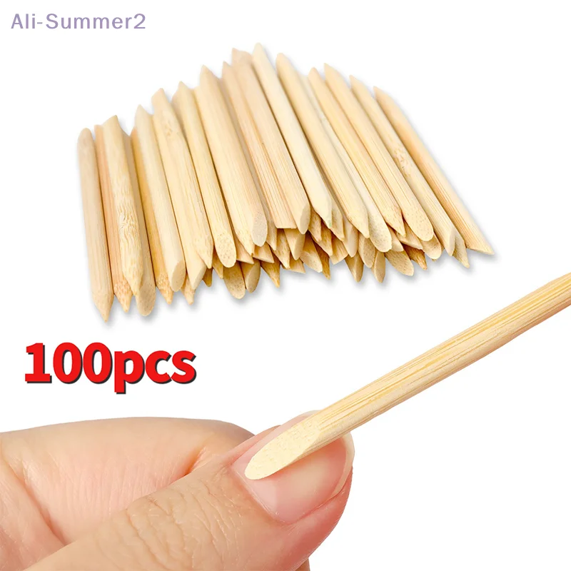 {Summer2}100Pcs Wood Manicure Sticks For Cuticle Pusher 5-Sizes Double Headed Cuticle Removal Wood Nail Dead Skin Peeling Tools