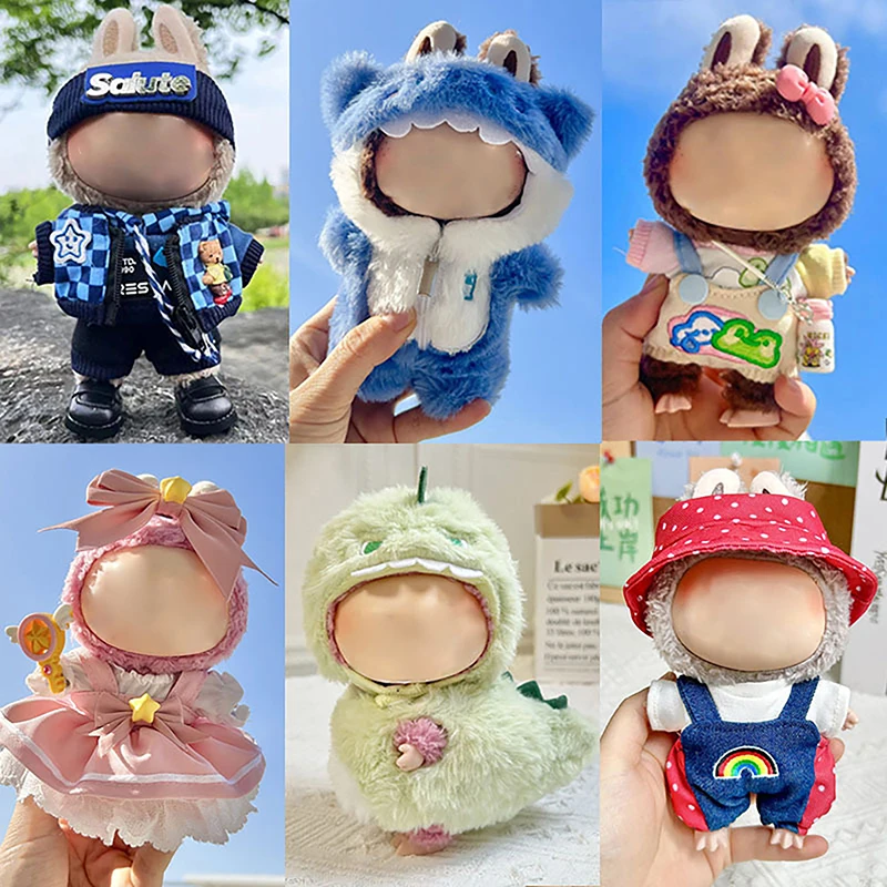 Carino Mini peluche vestiti delle bambole vestito solo accessori di abbigliamento per 17cm Labubu bambole maglione felpa con cappuccio abbigliamento fai da te regali per bambini