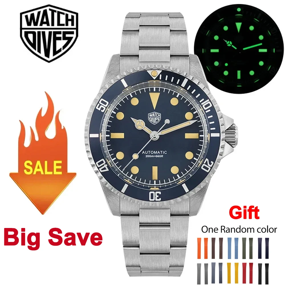 

Watchdives WD79090 Dive Watch Vintage Sub NH35 Automatic Movement Domed Sapphire Watches C3 Luminous Waterproof 20Bar Wristwatch