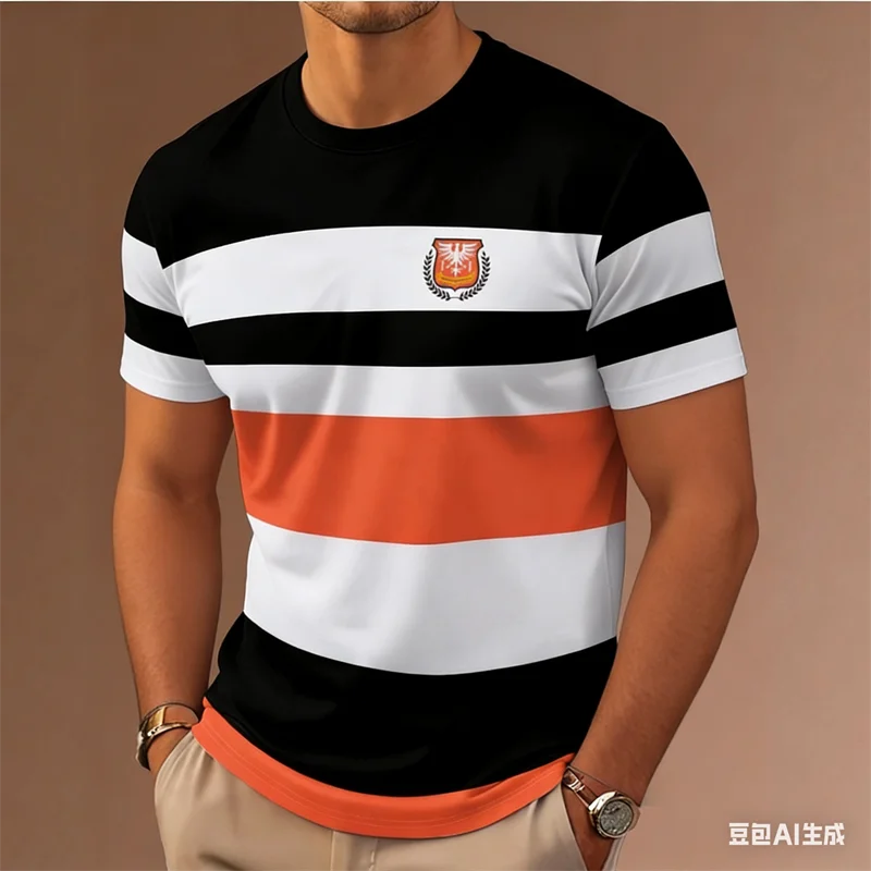 

Classic Stripe Printed Men's T-shirt Summer Casual Comfortable Crew Neck Men Clothing Tops Street Daily Trend Short Sleeve Tees
