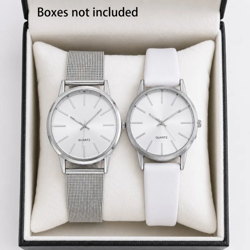 

2Pcs Couple Watch Set Minimalist Ultra Thin Quartz Wristwatch for Men Women Business Dress Mesh & Leather Strap Lover Watch Gift