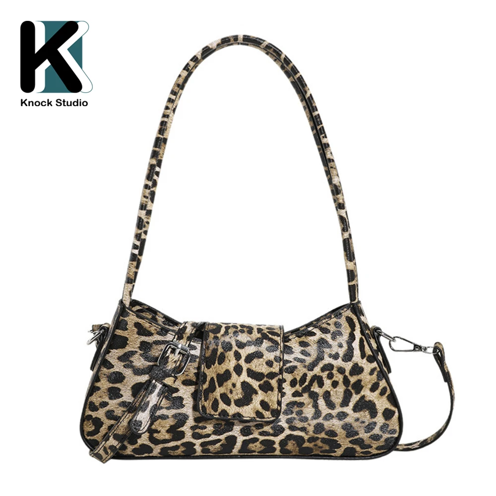 

Knock Trendy Vintage PU Leather Crossbody Bags Versatile French Style Underarm Bag for Women Brown Black Leopard Handbag