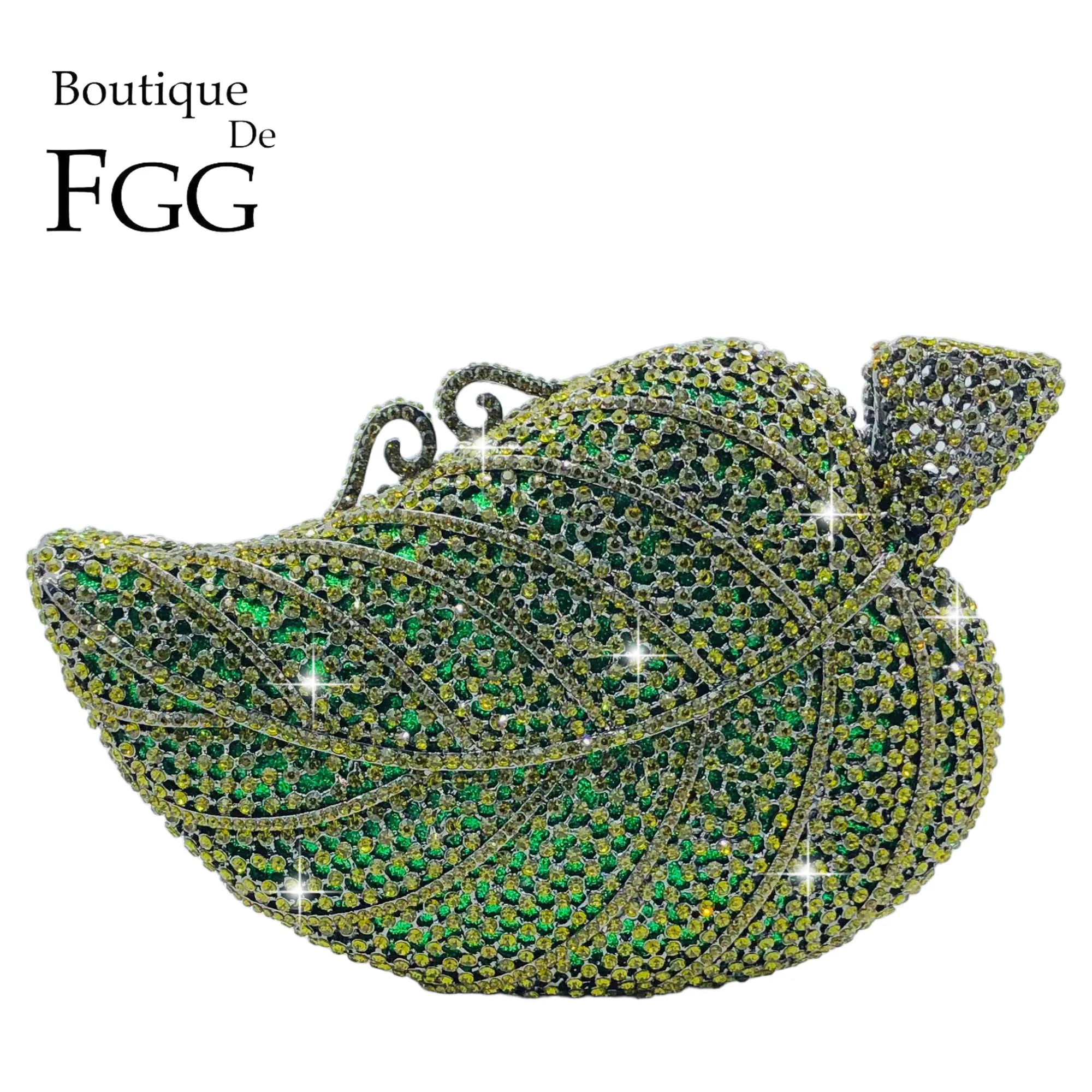 

Boutique De FGG Green Leaf Rhinestone Clutch Purses for Women, Formal Crystal Clutch Evening Handbags, Wedding Party Minaudiere