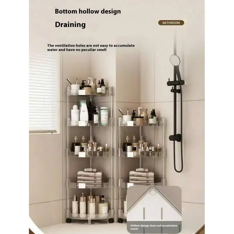 1 piece multifunctional bathroom organizer shelf, transparent corner shelf, floor-standing toilet-washbasin-shower caddy, 3-