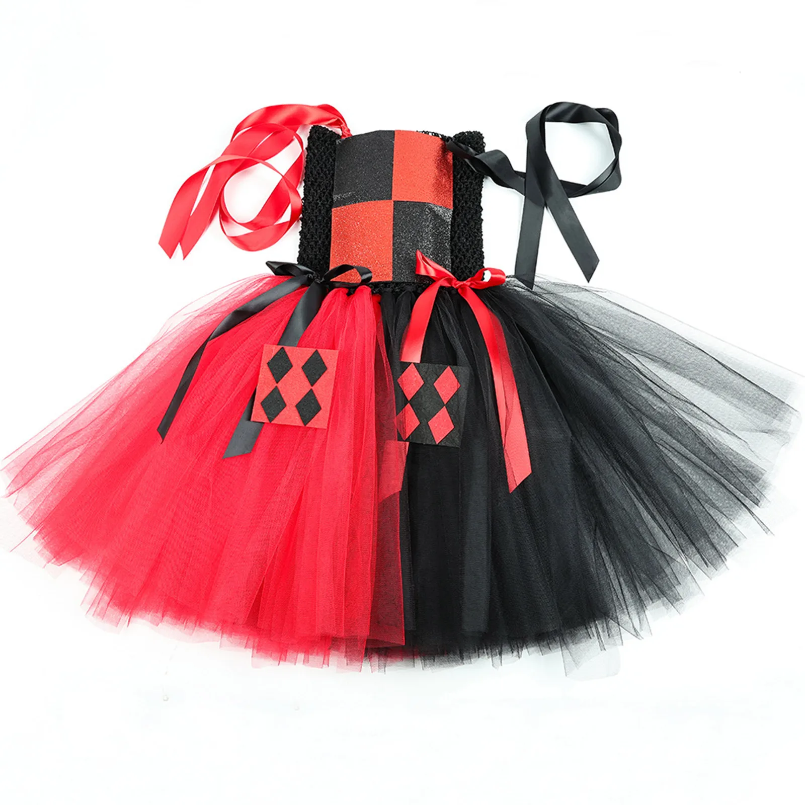 Meisjes Clown Halloween Cosplay Kostuum Verstelbare bandjes Rekbare gezwollen jurk met accessoires 6-delige set Verkleedfeestoutfit