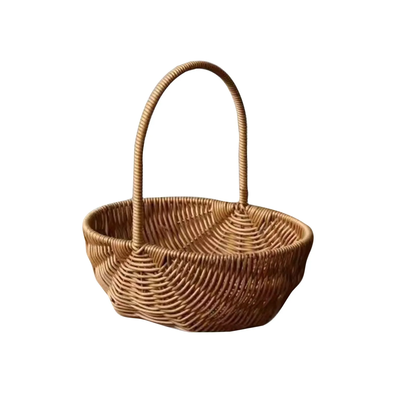 Cesta tejida de imitación de ratán con asa, decoración del hogar, cestas de almacenamiento trenzadas, frutas y verduras, flores
