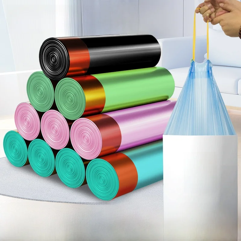 Thickened Drawstring Trash Bags Black Large Disposable Vest Type Plastic Bags Home Use Eco-Friendly Degradable Garbage Bags