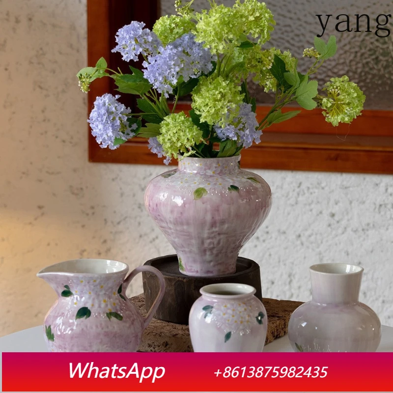 

LH simple modern large mouth ceramic vase ornament living room flower arrangement light luxury high-end entrance decoration